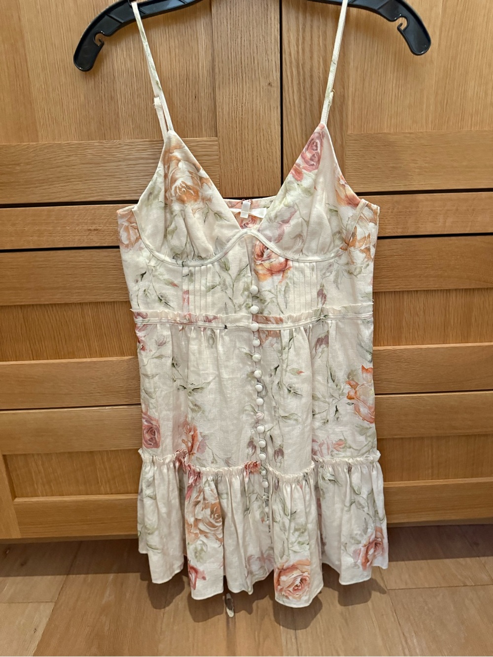 LoveShackFancy Cream Floral Button-Front Mini Dress